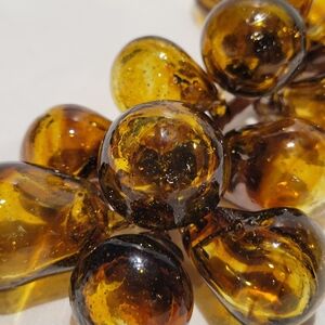 Vtg mcm retro amber color Lg glass hand blown pears , leaves